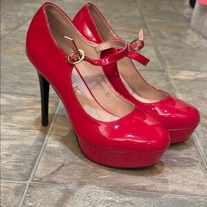 Allegra K Red Platform Heels with Mary Jane Strap